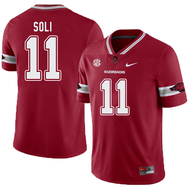 Men #11 Mataio Soli Arkansas Razorbacks College Football Alternate Jerseys-Cardinal